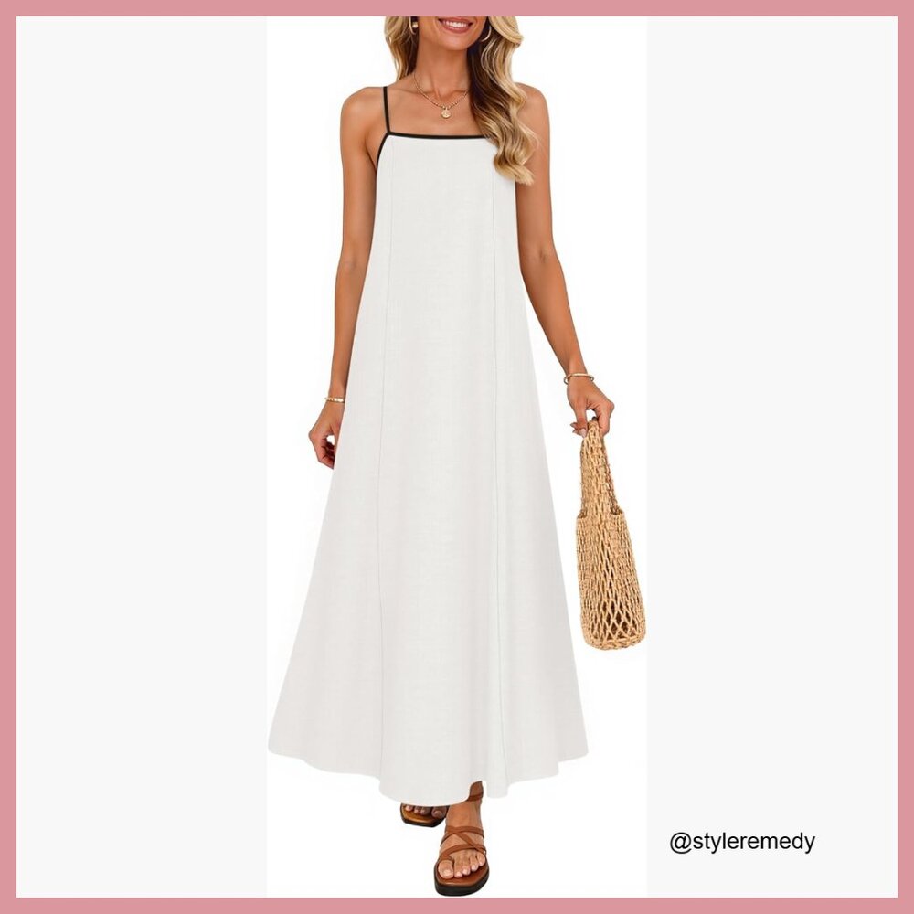 Cotton Viscose Sleeveless Maxi Dress Spaghetti Straps Backless Boho